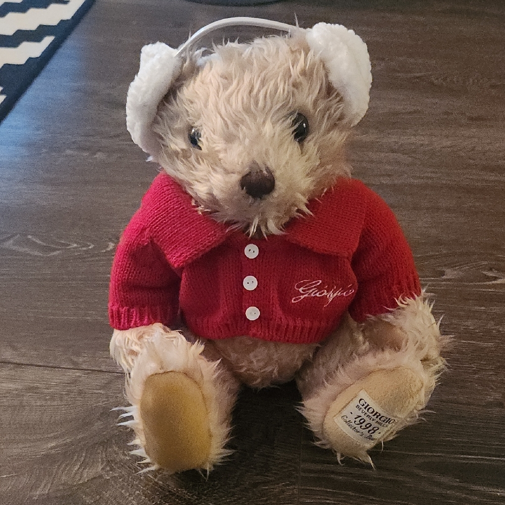 VTG Giorgio Beverly Hills Red Sweater Teddy Bear with Earmuffs